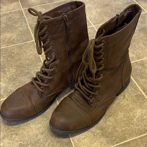 Brown combat boots
